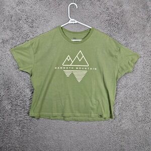 Mammoth Mountain Women Boxy Cropped Graphic‎ T-Shirt Olive Green Medium